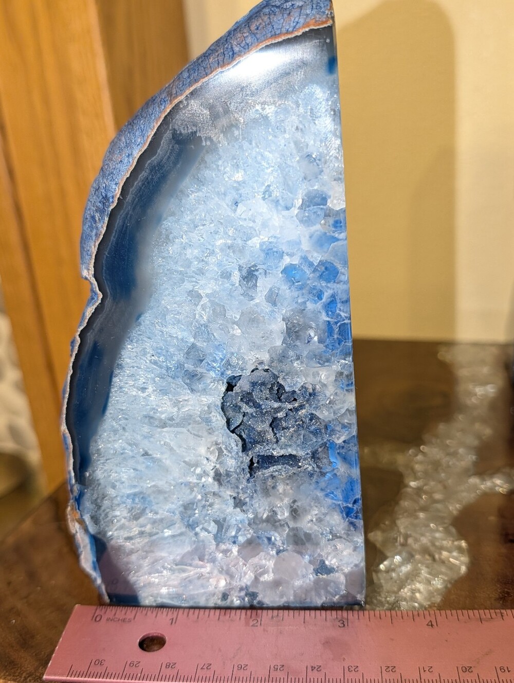 Agate Geodes Set of 3 Cobalt Blue Polished Sections - Picture 6 of 16